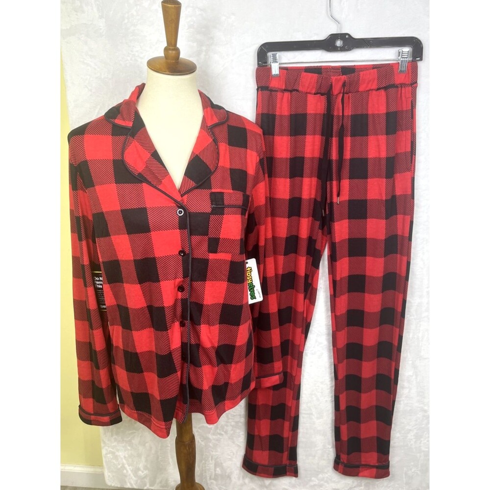 Tipsy Elves Women's Lumberjack Pajama PJ Set Red Black Plaid Size Small NEW